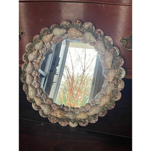 Handmade Seashell Wall Mirror Coastal Cottage Beach Decor – 12” Round